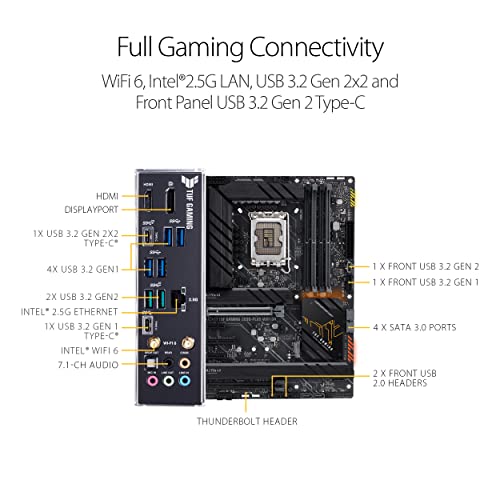 ASUS TUF Gaming Z690-PLUS WiFi D4 LGA 1700 ATX Motherboard, 15 DrMOS, PCIe 5.0, DDR4 RAM, Four M.2 Slots, Intel WiFi 6, Front USB 3.2 Gen 2 Type-C, Thunderbolt 4 Support and RGB Lighting