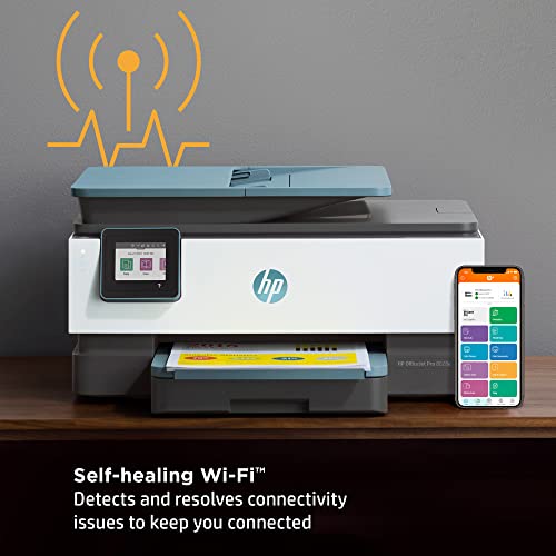 HP OfficeJet Pro 8028e All-in-One Wireless Color Inkjet Printer Home Office, Blue - Print Scan Copy Fax - 20 ppm, 4800 x 1200 dpi, 35-Sheet ADF, Auto 2-Sided Printing, Ethernet, Cbmou External Webcam