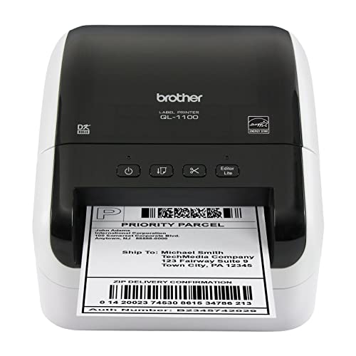 Brother QL-1100 Wide Format Thermal Label Printer - USB Connectivity, 4" Wide, 300 x 300 dpi, 69 Labels Per Minute Professional Monochrome Postage and Barcode Printer Cbmoun