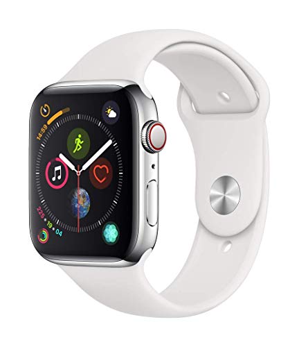 Apple Watch Series 4 (GPS + Cellular, 44mm) - Stainless Steel Case with White Sport Band