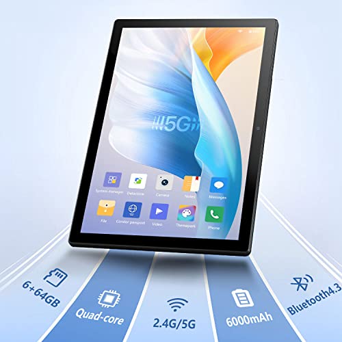 10.1 inch Android 11 Tablet, 6GB RAM 64GB ROM 128GB Expand, Quad-core 1.8Ghz Tablets Computer, GMS Certificated 2.4G/5G WiFi Bluetooth(Black)