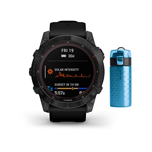 Garmin Fenix 7X Sapphire Solar GPS Smartwatch with Black Band (Black) Bundle with Double Wall Stainless Steel Tumbler (2 Items)