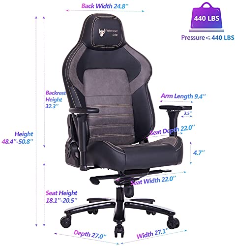 FANTASYLAB Big and Tall Gaming Chair 440lb Metal Base Memory Foam Lumbar Seat Cushion 4D Adjustable Arms Swivels & Reclines Ergonomic High-Back Racing Computer Gaming Chair