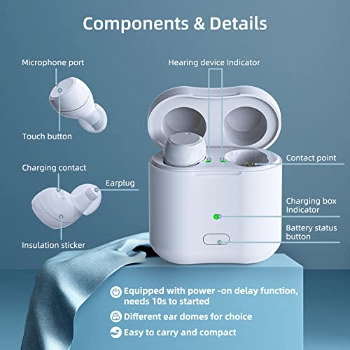 Rechargeable Hearing Amplifier to Aid for Seniors Adults with Noise Cancelling, Hearing Devices with Portable Charging Case, Digital Sound Amplifier with Comfort Design and Nearly Invisible, Pair