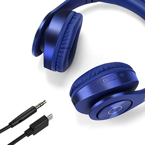 Bluetooth Headphones Wireless,TUINYO Over Ear Stereo Wireless Headset 40H Playtime with deep bass, Soft Memory-Protein Earmuffs, Built-in Mic Wired Mode PC/Cell Phones/TV-Dark Blue