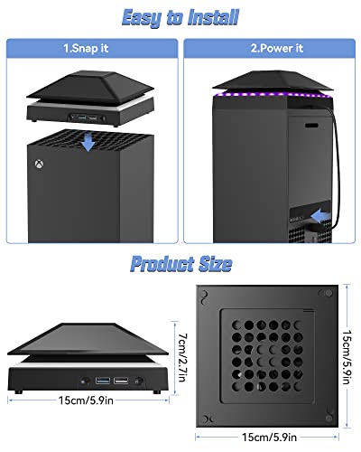 Cooling Fan for Xbox Series X, Wiilkac 3 Levels Adjustable Speed Cooler Fan System 1800/2000/2200 RPM, Low Noise Top Fan with RGB LED Light, Extra 2 USB Port & Touch Switch