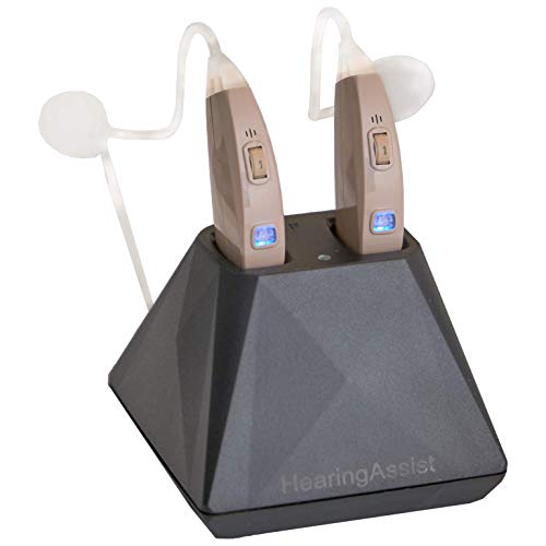 Hearing Assist Recharge | Rechargeable BTE Air Conduction Hearing Aid (Both Ears) | FDA Registered with Charging Case | TV Offer with Free Technical Support | Beige