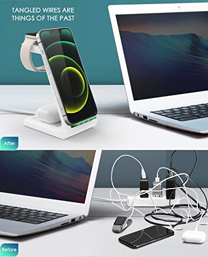 Wireless Charging Station,3 in 1 Fast Charging Station,Wireless Charger Stand for iPhone 13/12/11 Pro Max/X/Xs Max/8/8 Plus, AirPods 3/2/pro, iWatch Series 7/6/5/SE/4/3/2, and Samsung Phones