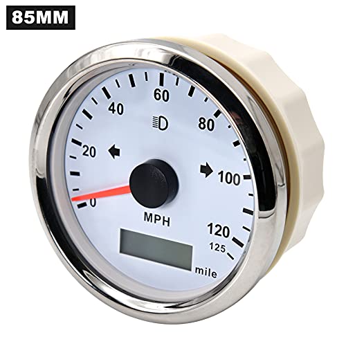 ARTILAURA GPS Speedometer 125MPH 85mm Car Speedometer Gauge Motorcycle Speed Odometer Mileage Adjustable Overspeed Alarm for Universal Car Boat(White, 125MPH)