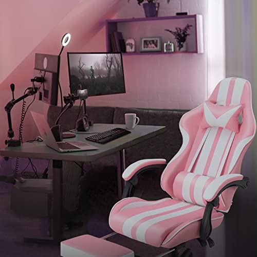 Ferghana Pink and Green Gaming Chairs with Footrest,Computer Game Chair,Massage Gaming Chairs,Christmas,Xmas Gift,PC Gaming Chairs for Adults Teens for Gaming Live Streaming Room