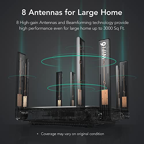 Reyee WiFi 6 Router AX3200 Smart Wi-Fi Mesh Router, High Speed Wireless Router with 8 Omnidirectional Antennas, Dual Band Gigabit Wireless Internet Computer Router for Homes up to 3000 Sq. ft. - E5