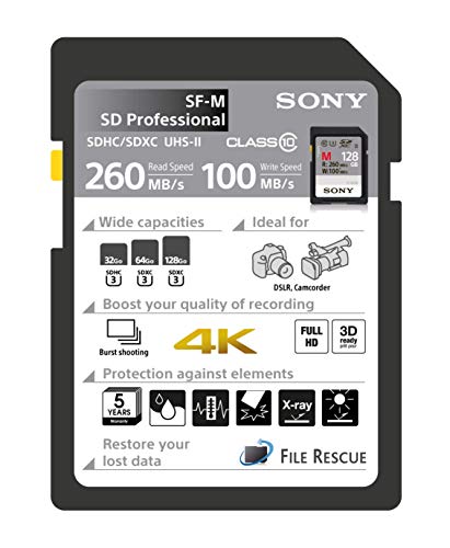 Sony M Series SDXC UHS-II Card 64GB, V60, CL10, U3, Max R277MB/S, W150MB/S (SF-M64/T2), Black