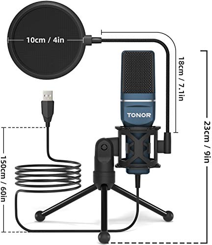 USB Microphone, TONOR Computer Cardioid Condenser PC Gaming Mic with Tripod Stand & Pop Filter for Streaming, Podcasting, Vocal Recording, Compatible with Laptop Desktop Windows Computer, TC-777