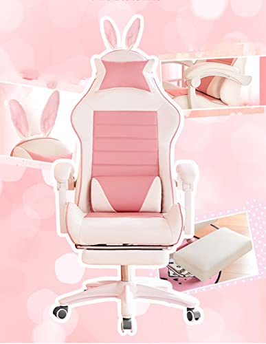 Pink Gaming Chair with Footrest,Lovely Computer Game Chair,Desk Chair for Granddaughter,Sister,Girlfriend,Wife and Love with Headrest,Lumbar Support Gamer Chair,Pink