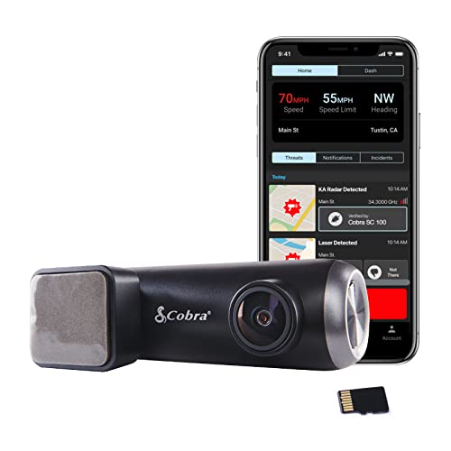 Cobra Smart Dash Cam (SC 100) - Full HD 1080P Resolution, Built-in WiFi & GPS, 140 Degree View, Live Police Alerts, Incident Reports, Emergency MayDay, Drive Smarter App, 8GB SD Card Incl.