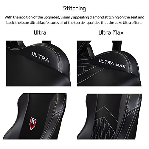 Luxe Ultra Max Gaming Chair and Desk Chair- Black Body with Black Side seat Panels and Gold Stitching