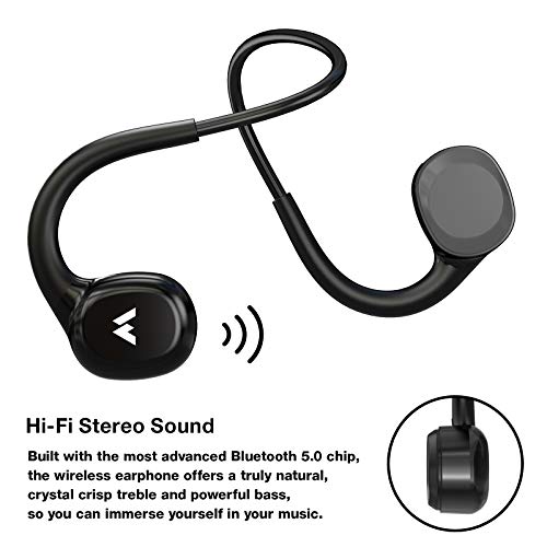 Wireless Bone Conduction Headphones Bluetooth 5.0 Open Ear Sports Headset with Mic Sweatproof for Running, Bicycling, Hiking (Black)