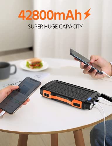 Solar Power Bank,Solar Charger,42800mAh Power Bank,Portable Charger,External Battery Pack 5V3.1A Qc 3.0 Fast Charging Built-in Super Bright Flashlight(Orange) Visit The Mregb Store