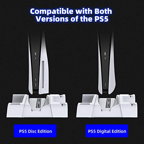 NexiGo PS5 Accessories Cooling Stand with LED Lighting Fans and Dual Controller Charger Station for Playstation 5 Console, Upgraded Multifunctional Stand with Charging Dock, 10 Game Slots, White