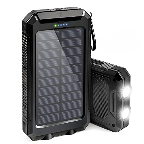 Solar Charger, Suscell 20000mAh Solar Power Bank for Camping Outdoor, with 2 Led Flashlight and 2 USB Output Ports, Portable Solar Battery Charger for Cell Phone (iPhone Ipad Android)