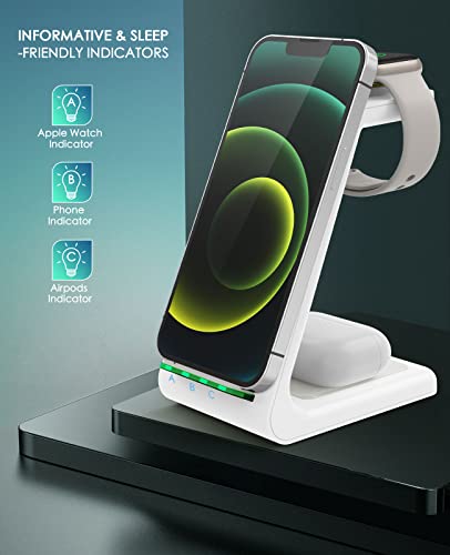 Wireless Charging Station,3 in 1 Fast Charging Station,Wireless Charger Stand for iPhone 13/12/11 Pro Max/X/Xs Max/8/8 Plus, AirPods 3/2/pro, iWatch Series 7/6/5/SE/4/3/2, and Samsung Phones