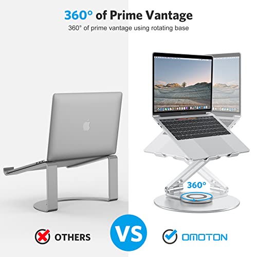 Adjustable Laptop Stand with 360 Rotating Base, OMOTON Ergonomic Laptop Riser for Collaborative Work, Dual Rotary Shaft Fully Foldable for Easy Storage, Fits MacBook / All Laptops up to 16 inches
