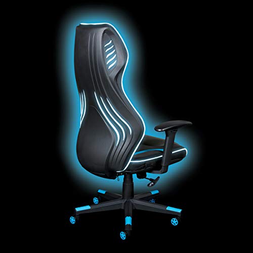 OSP Home Furnishings Rogue High-Back LED Lit Gaming Chair, Black Faux Leather With Blue Trim and Accents