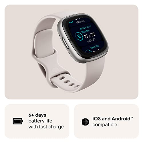 Fitbit Sense 2 Advanced Health and Fitness Smartwatch with Tools to Manage Stress and Sleep, ECG App, SpO2, 24/7 Heart Rate and GPS, Lunar White/Platinum, One Size (S & L Bands Included)