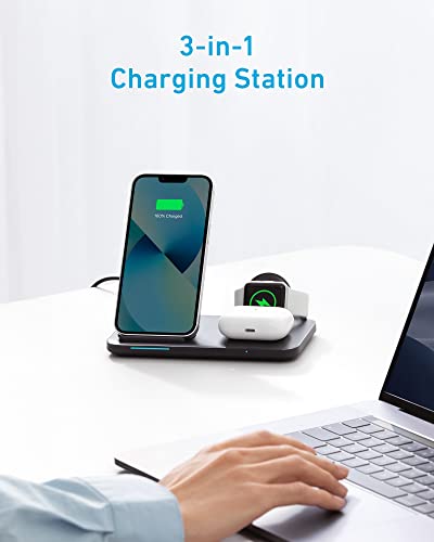 Anker Foldable 3-in-1 Wireless Charging Station with Adapter, 335 Wireless Charger, Works with iPhone 13/13 Pro Max, AirPods Pro, Apple Watch Series 1-6 (Watch Charging Cable Not Included)