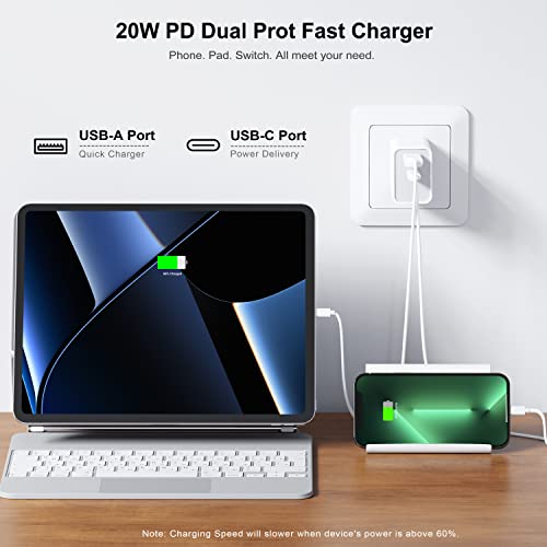 20W USB C Fast Charger, Upgraded Certified 2-Pack Durable Dual Port PD 3.0 with USB A Wall Charger Block for iPhone 13/12/11 /Pro Max, XS/XR/X, iPad Pro, AirPods Pro, Samsung Galaxy, Motorola(White)