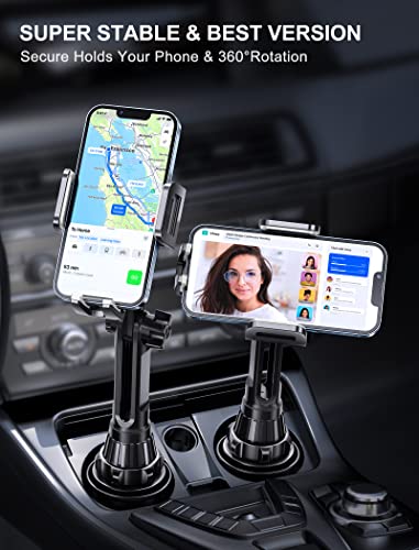 Cup Holder Phone Holder, [No Shaking & Height-Adjustable Pole] Car Cup Holder Phone Mount, Cell Phone Cradle for iPhone iPhone 14, Samsung and More Smart Phone(Grey)