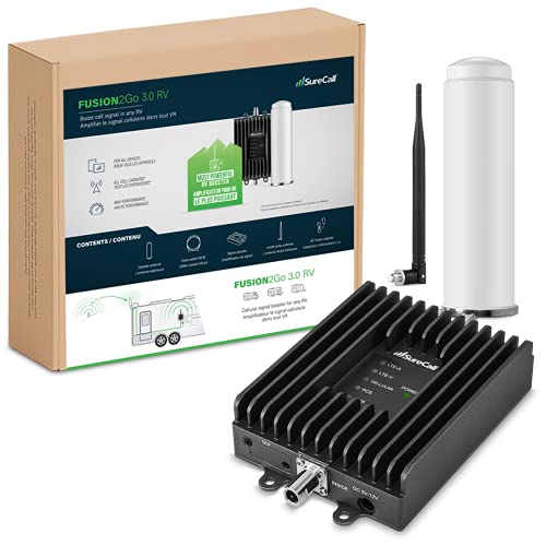 SureCall Fusion2Go 3.0 RV Cell Signal Booster for Motorhome, 5G/4G LTE, Large Vehicles, Permanent Omni Antenna, Multi-User All Carrier Boosts Verizon AT&T Sprint T-Mobile, FCC Approved, USA Company