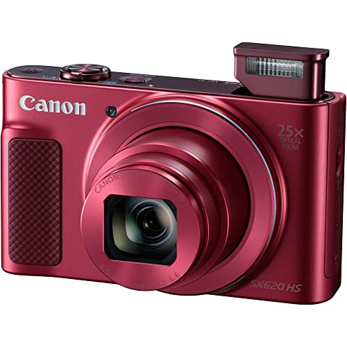 Canon PowerShot SX620 HS Digital Camera (Red) (1073C001), 2 x 64GB Card, 3 x NB13L Battery, Corel Photo Software, Charger, Card Reader, LED Light, Soft Bag + More (International Model)