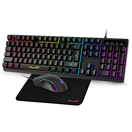 Gaming Keyboard and Mouse Combo with Mouse Pad,RaceGT 3 in 1 Gaming Wired Keyboard RGB Backlit Mechanical Feeling ,7 Button 6400DPI Wired Gaming Mouse,PC Accessories Compatible for Computer PC Laptop