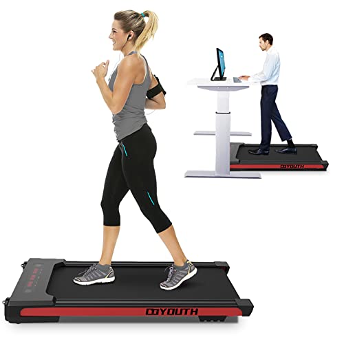 GOYOUTH 2 in 1 Under Desk Electric Treadmill Motorized Exercise Machine with Wireless Speaker, Remote Control and LED Display, Walking Jogging Machine for Home/Office Use (red)