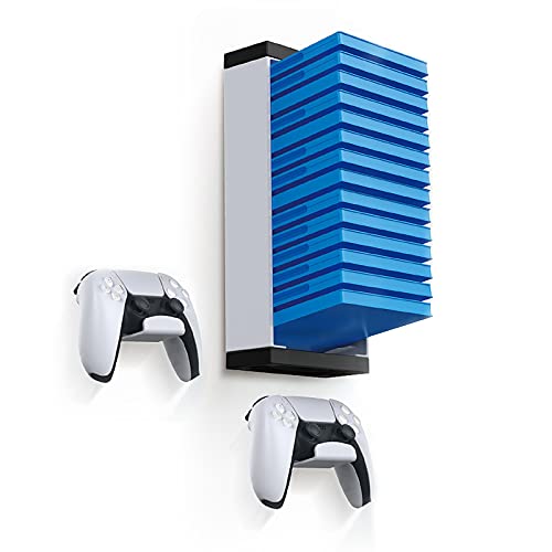 Video Games Wall Storage Shelf, Mount Holders for PS5, PS4, Xbox One, Xbox Series X/S Game Discs, Gamepad and Headset, Gaming Organizer Accessories (Include 2 Controller Wall Holders)