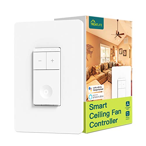 TREATLIFE Smart Ceiling Fan Control, 4 Speed Fan Switch for Ceiling Fan, Neutral Wire Required, Smart Home Devices that Works with Alexa and Google Assistant, Remote Control, Schedule, No Hub Required