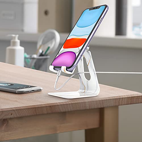 Adjustable Cell Phone Stand, CreaDream Marble Phone Stand, Cradle, Dock, Holder, Aluminum Desktop Stand Compatible with Phone 13 12 11 Pro Max 8 7Plus, Accessories Desk, All Mobile Phones - White