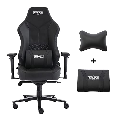 SMAX Gaming Chair with Full Mold Foam De Luxe Version Gamer Chair 4D Adjustable Armrests Premium Carbon Fiber Fabric and PU Leather Headrest Lumbar Support Video Game Chairs for Adults Black