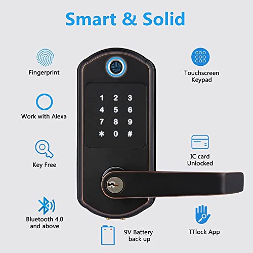 Smart Door Lock, Scyan X10, 5 in 1 Fingerprint Biometric Door Lock, Touchscreen Keypad Door Lock, Key Fob, Auto Locking, for Office, Home, Airbnb, Rental House (Aged Bronze)