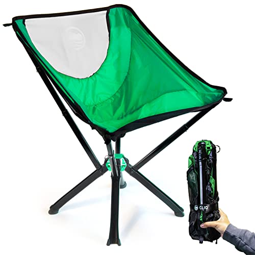 Cliq Camping Chair - Most Funded Portable Chair in Crowdfunding History. | Bottle Sized Compact Outdoor Chair | Sets up in 5 Seconds | Supports 300lbs | Aircraft Grade Aluminum (Moss)