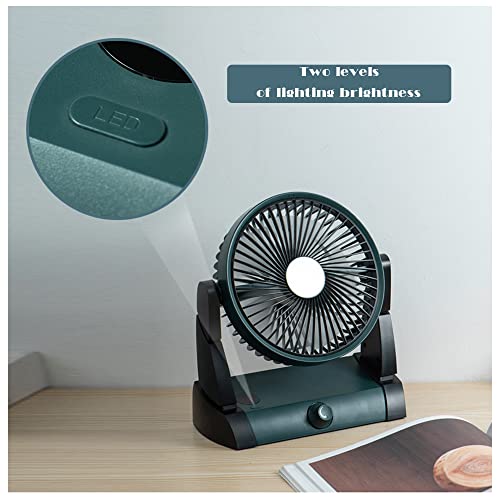 LIHUACHEN Rechargeable Portable Fan, 4000mAh Battery Operated Powered Fan, Outdoor Camping Fan with Light & Hook, Personal USB Desk Fan, for Bedroom, Table, Home, Office, Tent, Travel (GREEN)