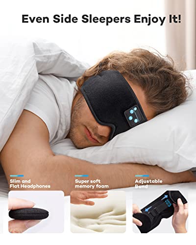 Sleep Headphones, Wireless Bluetooth Music Eye Mask,Ezona 3D Light Blocking Music Eye Mask Earbuds Cover with Adjustable Strap for Side Sleepers Insomnia Travel Yoga Nap Gifts for Men Women Black