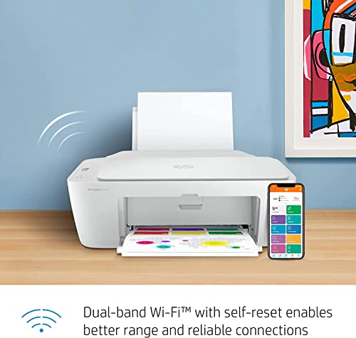 HP DeskJet 2752e Wireless All-in-One Instant Ink Ready Color Inkjet Printer, White - Print Scan Copy - WiFi, Bluetooth, USB Connectivity, Icon LCD Display, 1200 x 1200 dpi, Cbmou External Webcam