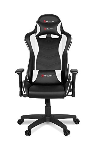 Arozzi - Forte PU Leather Ergonomic Computer Gaming/Office Chair with Recliner, Swivel, Tilt, Rocker, Adjustable Height and Adjustable Lumbar and Neck Support Pillows - Black - White Accents