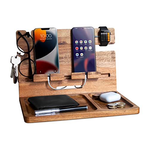 Nightstand Organizers Wooden Docking Station Wood Office Desk Decor Phone Watch Wallet Storage Gifts for Women, Men Office Storage Bedside Accessories
