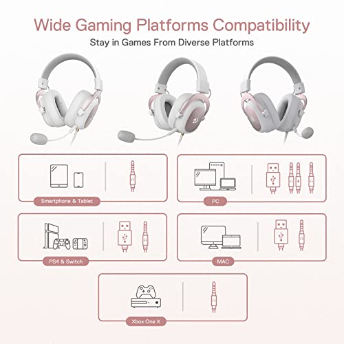 Redragon H510 Zeus White Wired Gaming Headset - 7.1 Surround Sound - Memory Foam Ear Pads - 53MM Drivers - Detachable Microphone - Multi Platforms for PC, PS4/3 & Xbox One/Series X, NS
