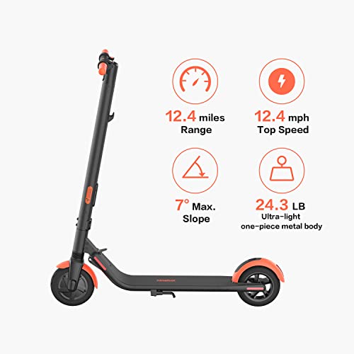 Segway Ninebot ES1L Electric Kick Scooter, Lightweight and Foldable, Upgraded Motor and Battery Pack, 8-inch Inner-Support Hollow Tires, Dark Grey & Orange