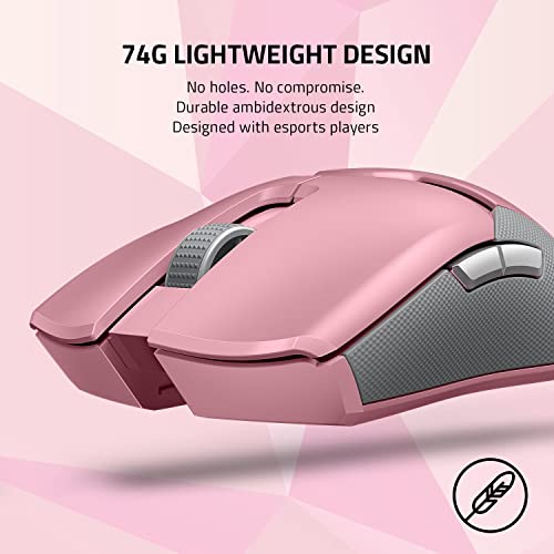 Razer Viper Ultimate Lightweight Wireless Gaming Mouse & RGB Charging Dock: Hyperspeed Wireless Technology - 20K DPI Optical Sensor - 78g - Optical Mouse Switch - 70 Hr Battery - Quartz Pink