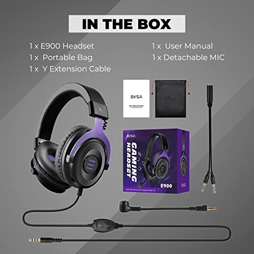 EKSA E900 Gaming Headset with Microphone - PC Headset with Detachable Noise Canceling Mic - Wired Headphones Stereo Sound Comfortable - Gaming Headphones for PC, PS4/PS5, Xbox One, Computer, School